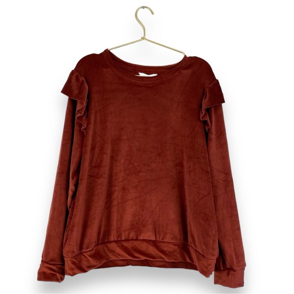 LC Lauren Conrad Velour Sweatshirt Ruffles Color:Cinnamon Rust Size:‎ XL 0276